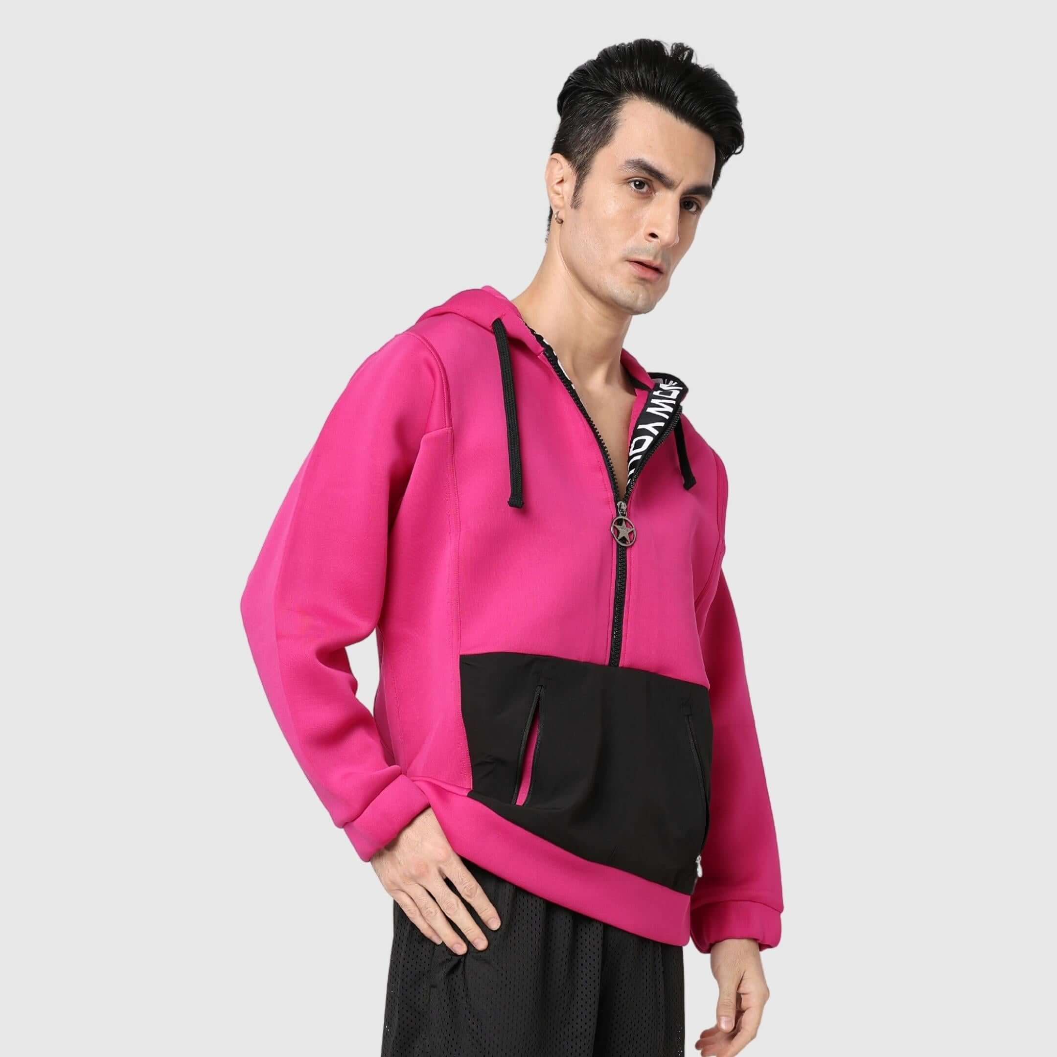 Hot Pink Solid Comfortable Fit Zipper Hoodie