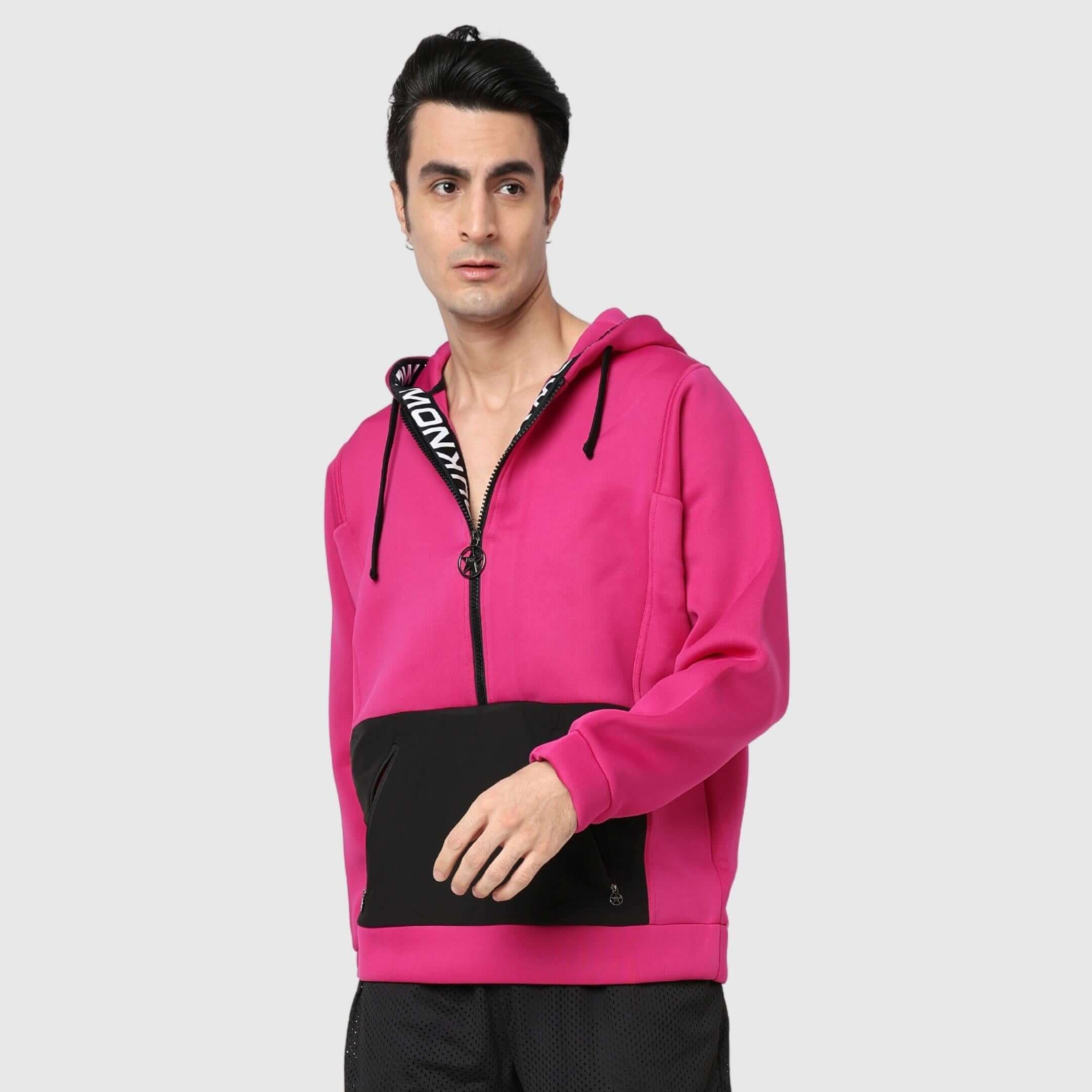 Hot Pink Solid Comfortable Fit Zipper Hoodie