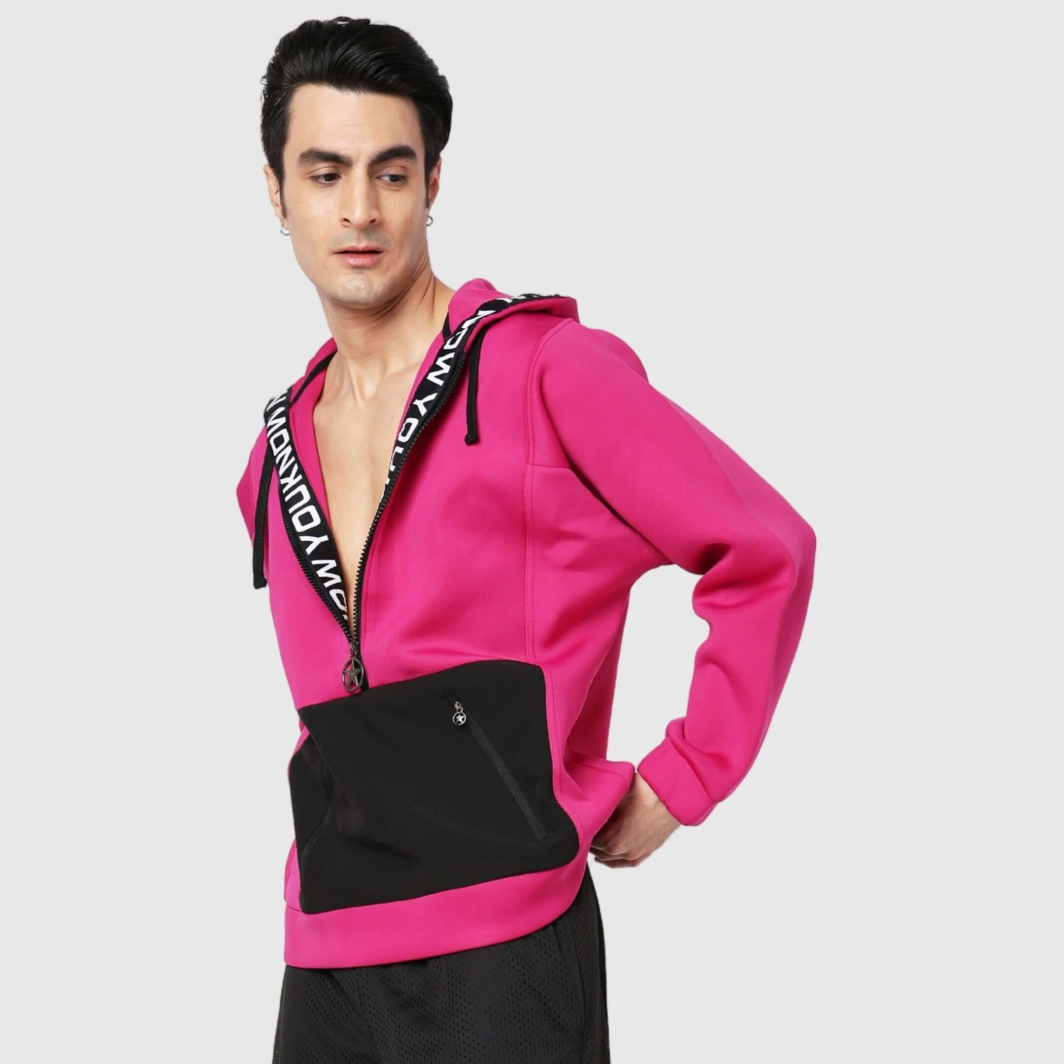 Hot Pink Solid Comfortable Fit Zipper Hoodie