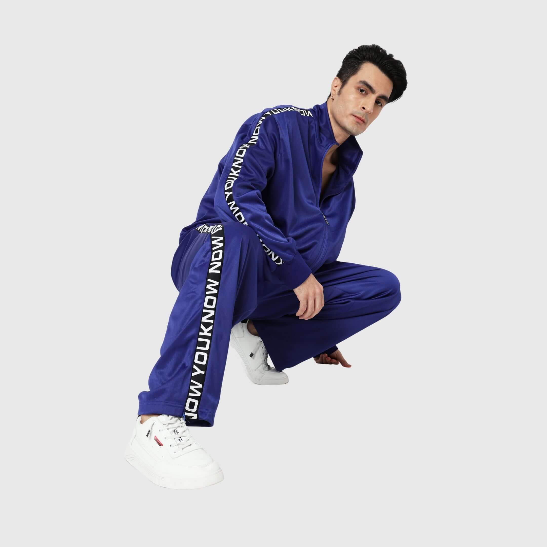Blue Solid Straight Fit Track Pants