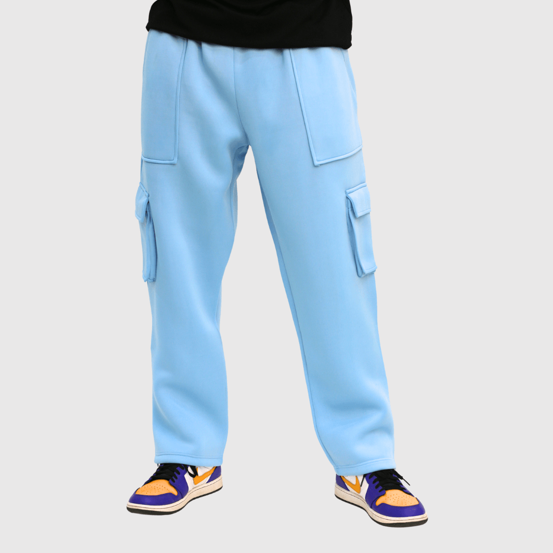 Blue Solid Straight Fit Cargo Pants