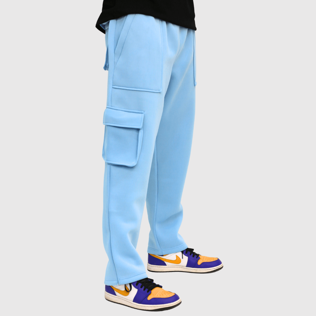 Blue Solid Straight Fit Cargo Pants