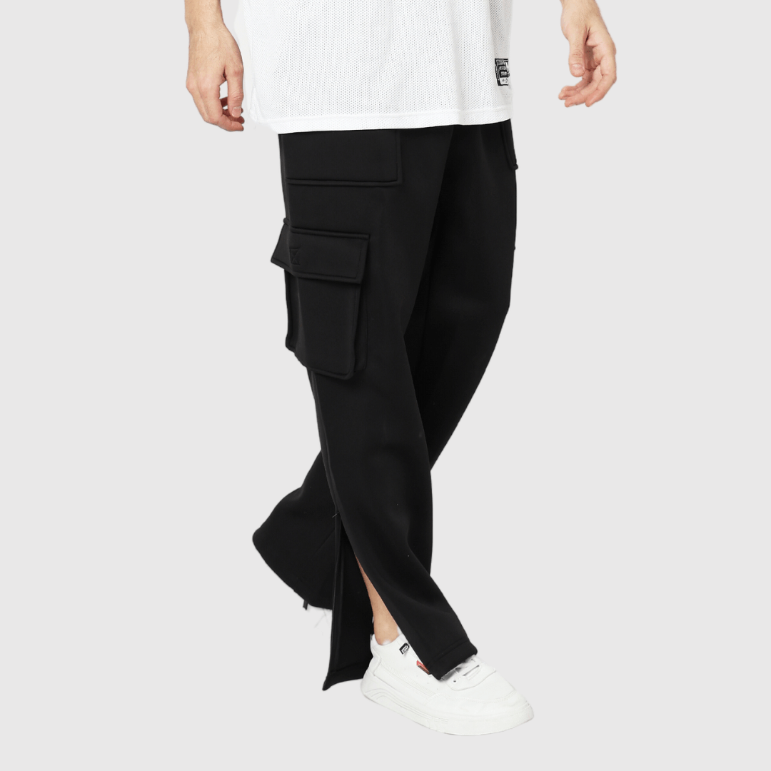 Black Solid Straight Fit Cargo Pants