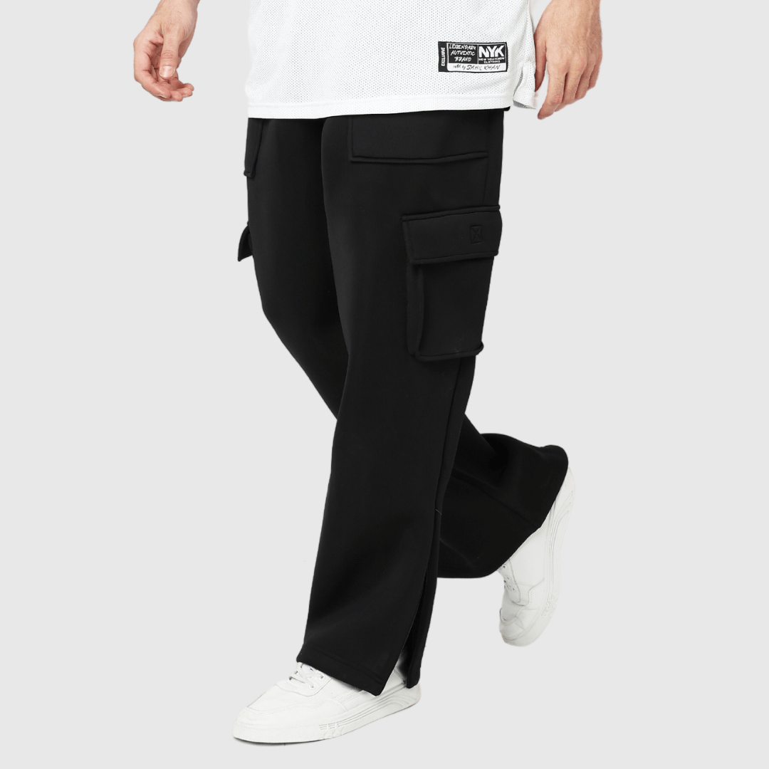 Black Solid Straight Fit Cargo Pants