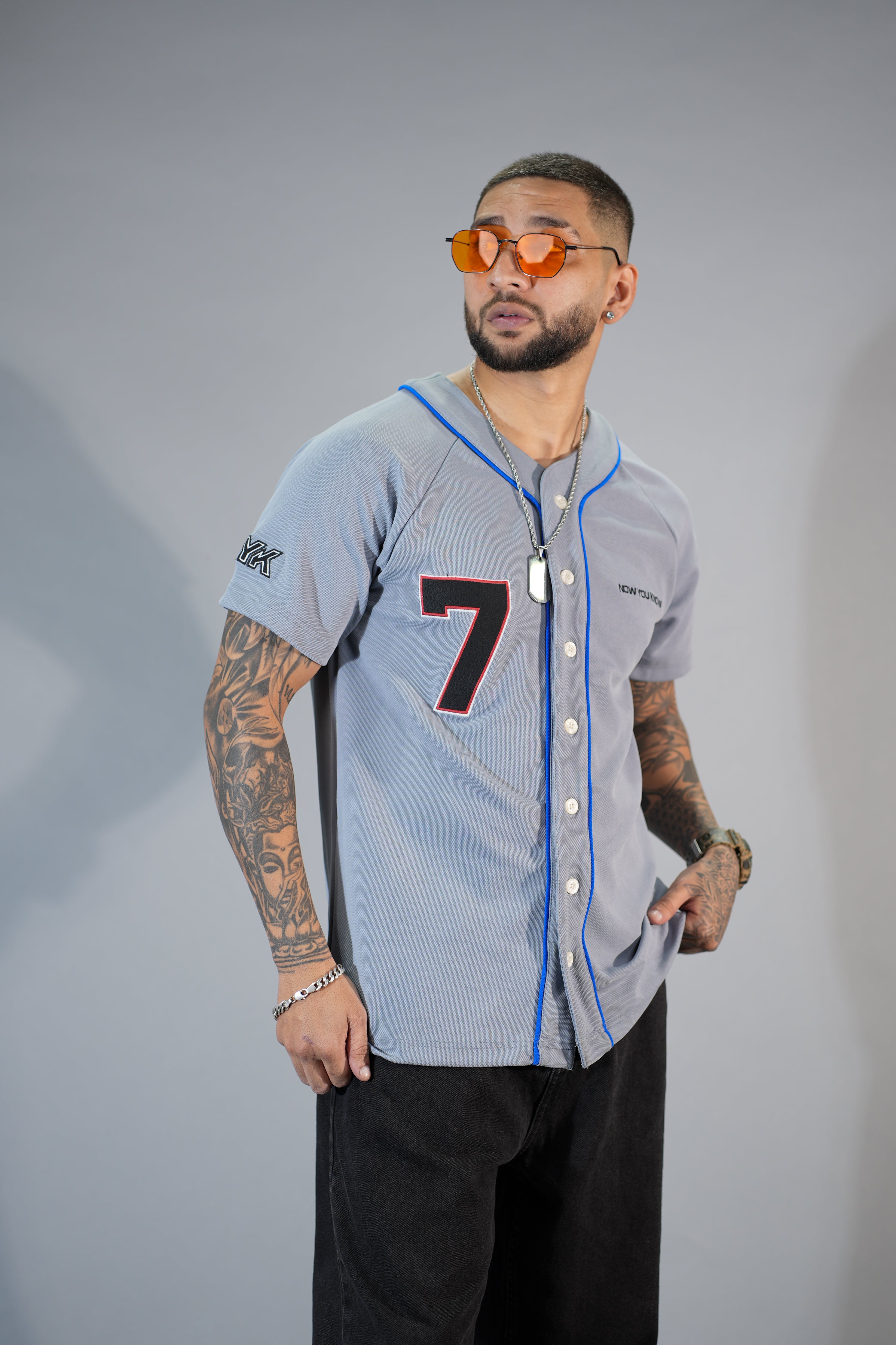 NYK Solid Button Baseball T-Shirt